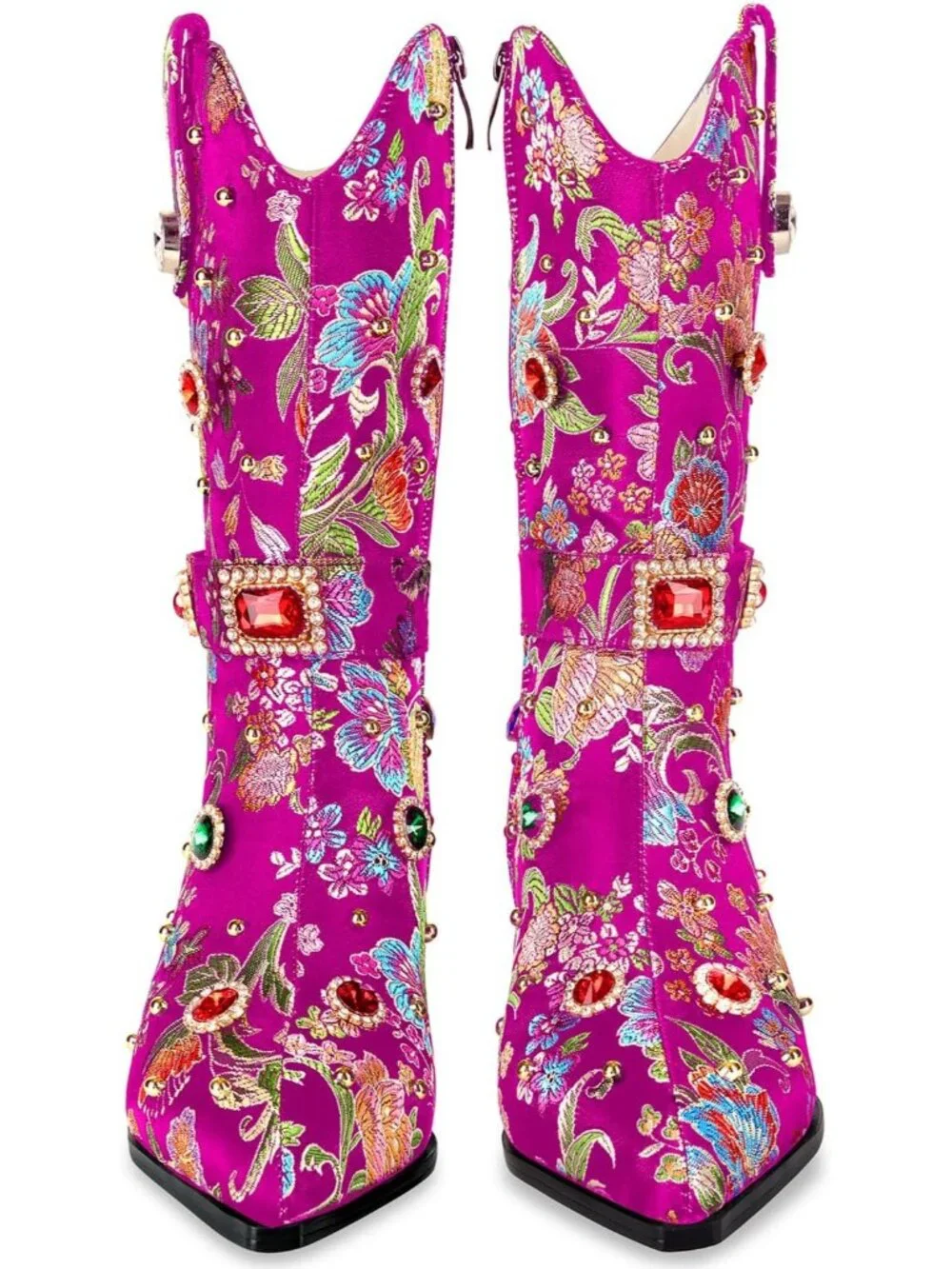 Women's Purple Western Floral Embroidery Rhinestone Sparkly Cowgirl Mid Calf Boo